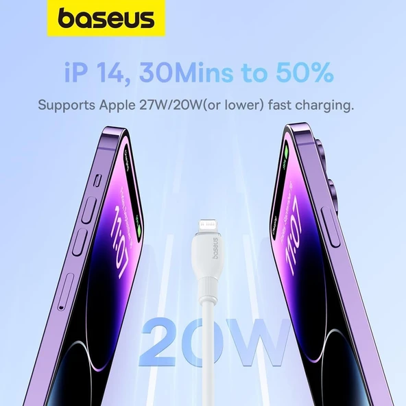 Baseus Pudding Serisi İPhone 14 13 12 11 x 7 8 Serileriyle Uyumlu 20W Hızlı Şarj ve Data Aktarım Kablosu - Resim 3