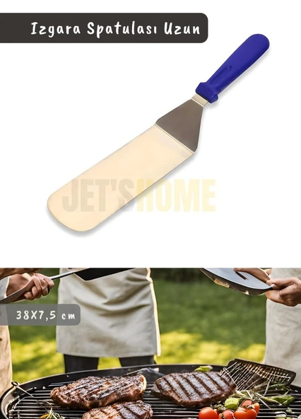 Barbekü Spatulası Paslanmaz Izgara Spatulası Çelik Hamburger Spatulası 38 cm