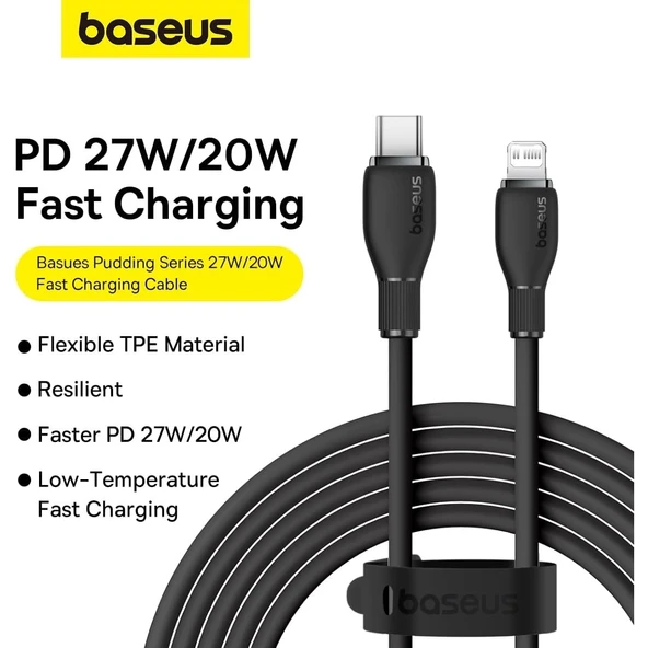 Baseus Pudding Serisi İPhone 14 13 12 11 x 7 8 Serileriyle Uyumlu 20W Hızlı Şarj ve Data Aktarım Kablosu - Resim 4