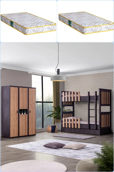 Ranza, Black Ayrılabilir Ranza 3 Kapılı Dolap 2 Adet Comfort Yatak