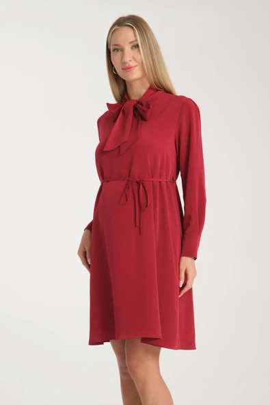 IŞŞIL 5065-Fular Yaka Tesettür Hamile Giyim Crep Tunik-Elbise - 12