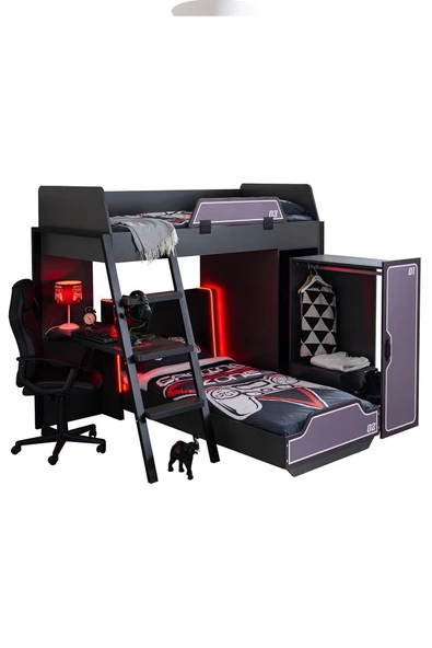 Ranzalı Oyuncu Odası, Gamer Ranza Ledli Karyola Masa Dolap - 7