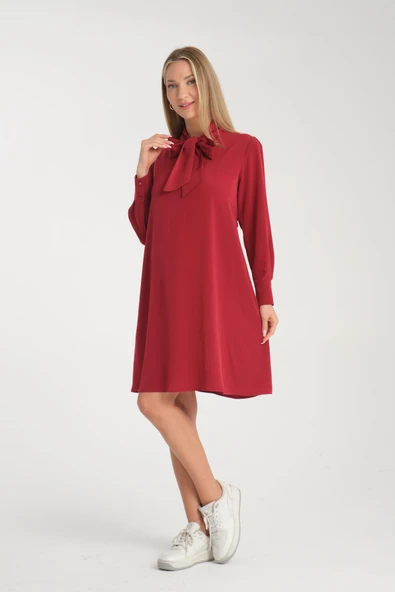 IŞŞIL 5065-Fular Yaka Tesettür Hamile Giyim Crep Tunik-Elbise - 8