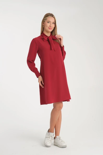 IŞŞIL 5065-Fular Yaka Tesettür Hamile Giyim Crep Tunik-Elbise - 9