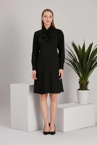 IŞŞIL 5065-Fular Yaka Tesettür Hamile Giyim Crep Tunik-Elbise - 2