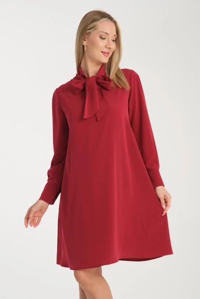 IŞŞIL 5065-Fular Yaka Tesettür Hamile Giyim Crep Tunik-Elbise - 11