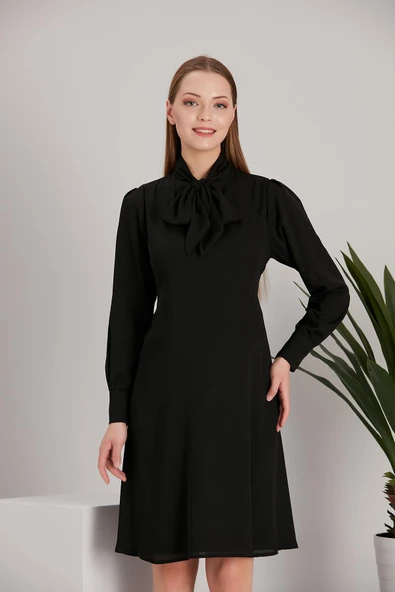 IŞŞIL 5065-Fular Yaka Tesettür Hamile Giyim Crep Tunik-Elbise - 6