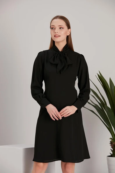 IŞŞIL 5065-Fular Yaka Tesettür Hamile Giyim Crep Tunik-Elbise - 3