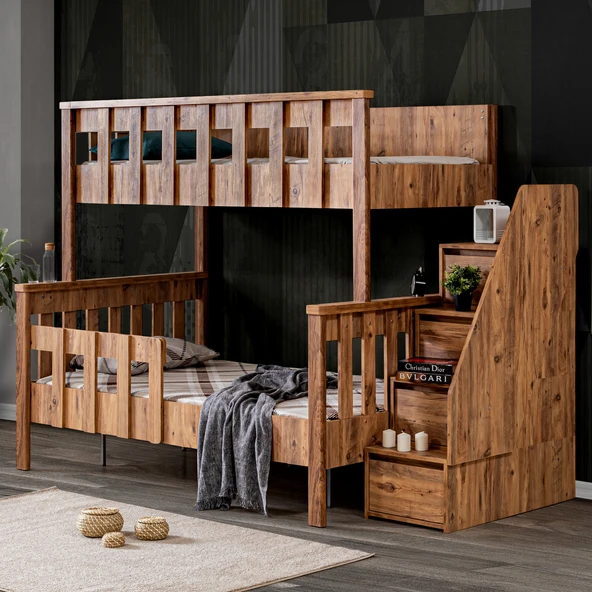 Mdf Profil Ranza, Deluxe Ayrılabilir Ranza - Ceviz + 2 Adet Comfort Yatak - Resim 2