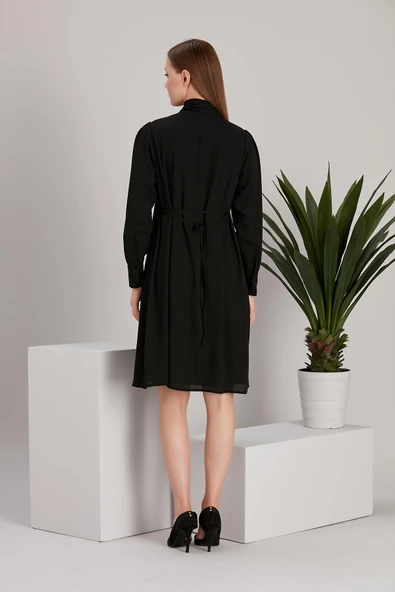 IŞŞIL 5065-Fular Yaka Tesettür Hamile Giyim Crep Tunik-Elbise - 7