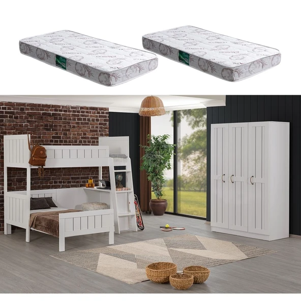 Fonksiyonel Ranza, Soft Ranza Karyola Masa 3 Kapaklı Gardırop + 2 Adet Comfort yatak