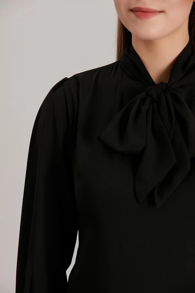 IŞŞIL 5065-Fular Yaka Tesettür Hamile Giyim Crep Tunik-Elbise - 5