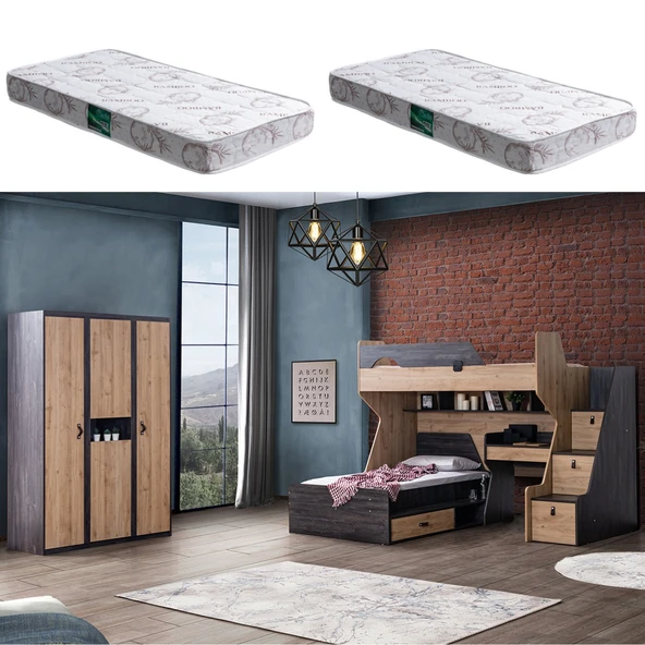 Ranza, Doğa Ranza Karyola Masa 3 Kapaklı Dolap 2 Adet Comfort Yatak
