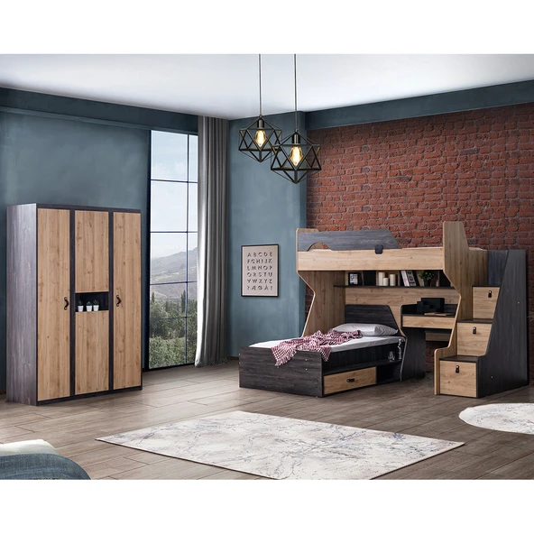 Ranza, Doğa Ranza Karyola Masa 3 Kapaklı Dolap 2 Adet Comfort Yatak - 2