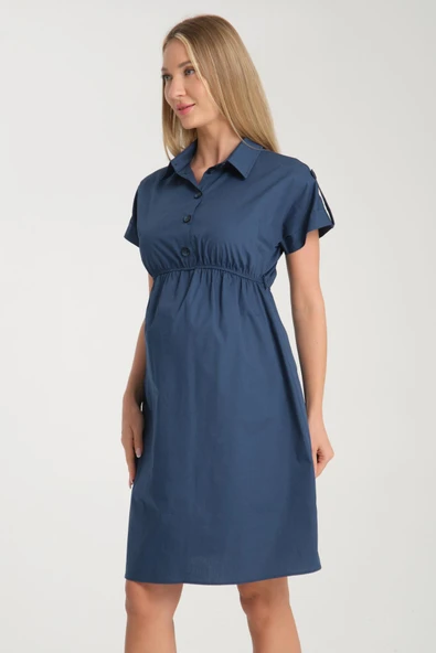 IŞŞIL E165-Omuz Apoletli Emzirme Detay Hamile Giyim Pamuk Elbise - 9