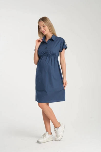 IŞŞIL E165-Omuz Apoletli Emzirme Detay Hamile Giyim Pamuk Elbise - 11