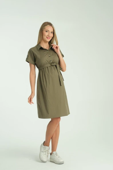 IŞŞIL E165-Omuz Apoletli Emzirme Detay Hamile Giyim Pamuk Elbise - 4