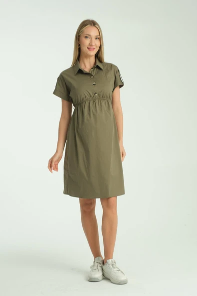 IŞŞIL E165-Omuz Apoletli Emzirme Detay Hamile Giyim Pamuk Elbise - 2