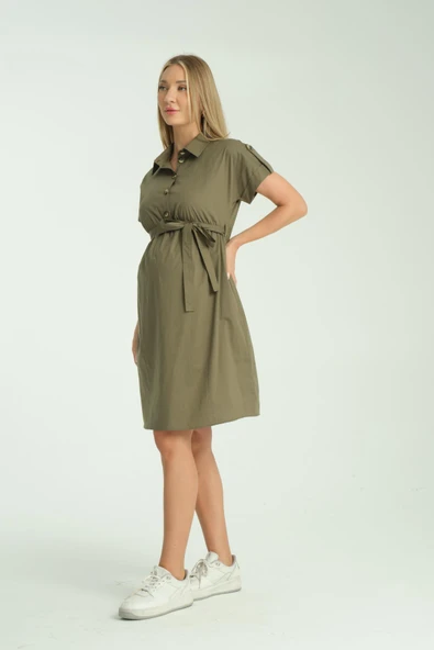 IŞŞIL E165-Omuz Apoletli Emzirme Detay Hamile Giyim Pamuk Elbise - 6