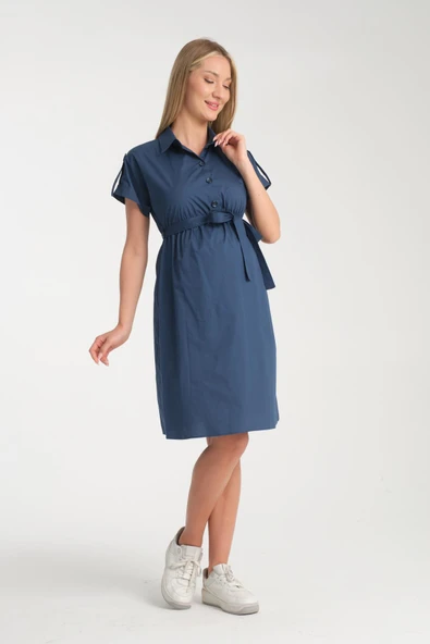 IŞŞIL E165-Omuz Apoletli Emzirme Detay Hamile Giyim Pamuk Elbise - 10