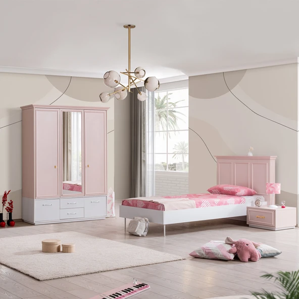 Rosa Genç Odası - 3 Kapılı Dolap, Karyola, Komodin