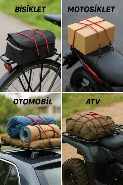 Bisiklet - Motosiklet - Otomobil - Atv Bagaj Lastiği 3LÜ Paket 10MM X 80 CM - 2