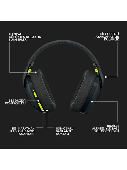 Logitech G G435 LIGHTSPEED Kablosuz Oyuncu Kulaklığı - Siyah - 7