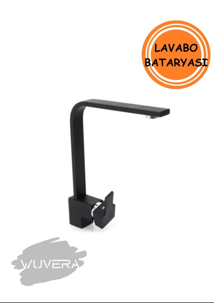 Wuvera Mat Siyah Kare Lavabo Bataryası – Çift Girişli, Aç-Kapa, Modern ve Dayanıklı