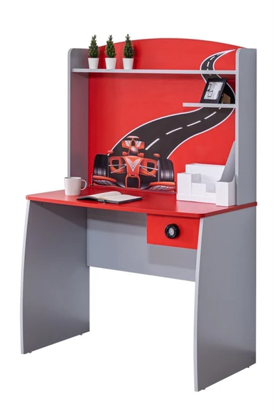 Formula Genç Odası - 3 Kapılı Dolap, Jaguar Full Ledli Arabalı, Masa - Kırmızı - 3