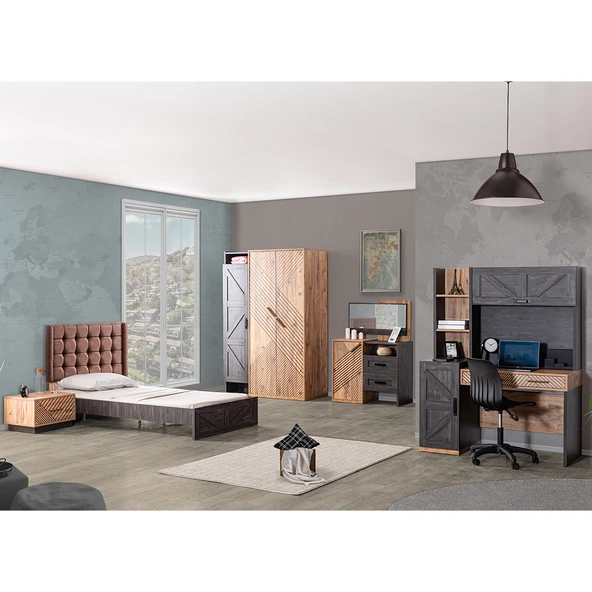 Elit Genç Odası - 3 Kapılı Dolap, Karyola, Komodin, Şifonyer, Masa