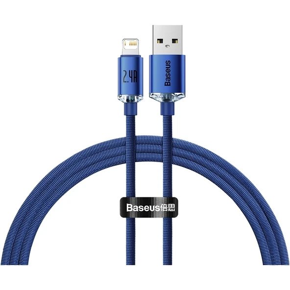 Baseus Crystal Shine 2.4A 120 cm Lightning Şarj Kablosu Mavi ürün görseli 1