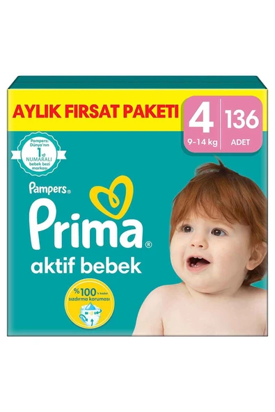 Bebek Bezi Aktif Bebek 4 Beden 136 Adet Aylık Fırsat Paketi