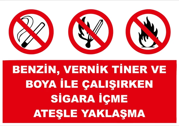 Benzin, Vernik, Tiner ve Boya İle Çalışırken Sigara İçme Sticker 20X28 Cm