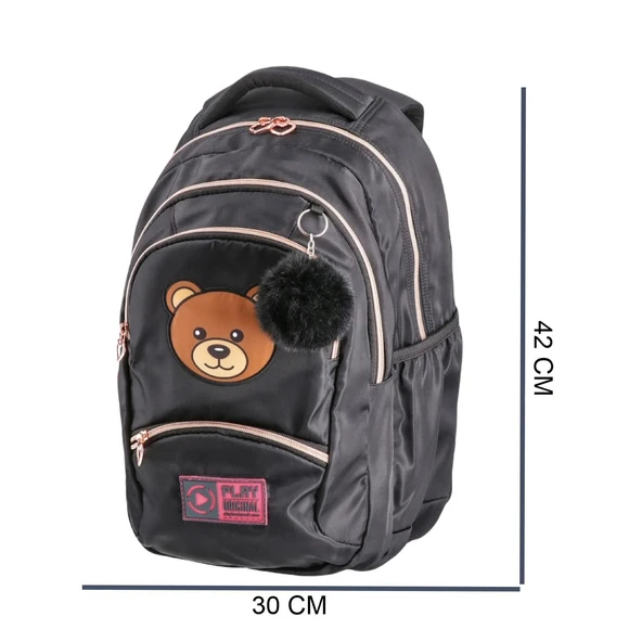 Sentor Play 4 Bölmeli Fashion Bear Okul Sırt Çantası Siyah (161533) - 2