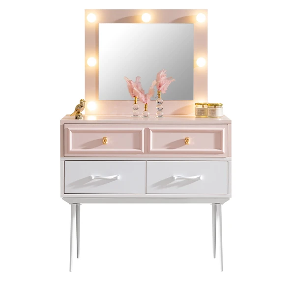 Şifonyer, Rosa Metal Ayaklı Işıklı Aynalı Makyaj Masa Şifonyer - 4
