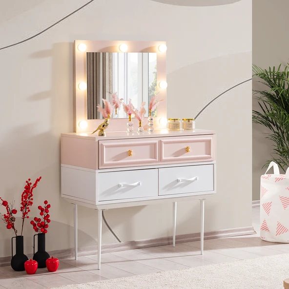 Şifonyer, Rosa Metal Ayaklı Işıklı Aynalı Makyaj Masa Şifonyer
