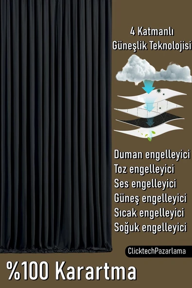 Madame Dower 4 Katmanlı Yalıtımlı Siyah Güneşlik Perde - Toz Önleyici, Sıcak, Soğuk Ve Ses Yalıtımı - Ütü Istemez - 2