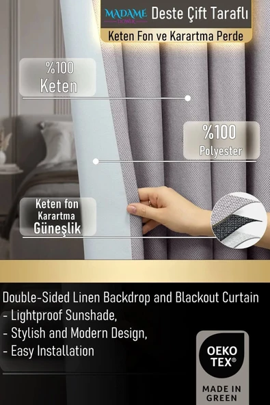 Madame Dower Deste V4 Taş Çift Taraflı Keten Fon ve Karartma Güneşlik Perde - Kırışmaz Güneşlik, Kolay Montaj - 5