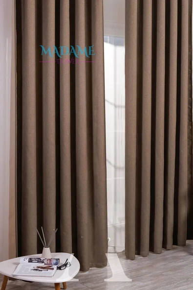 Madame Dower Deste V9 Kahverengi Çift Taraflı Keten Fon ve Karartma Perde - Işık Geçirmez Güneşlik, Kolay Montaj - 5