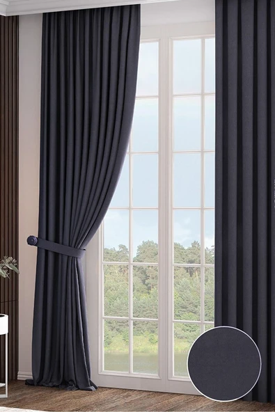 Madame Dower Narden Fon Perde 1x2 Standart Pile Antrasit Kırlent Kılıfı Bağlama Kuşağı Hediye