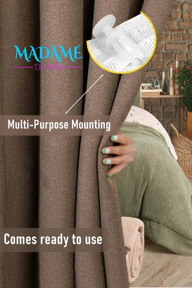 Madame Dower Deste V9 Kahverengi Çift Taraflı Keten Fon ve Karartma Perde - Işık Geçirmez Güneşlik, Kolay Montaj - 3