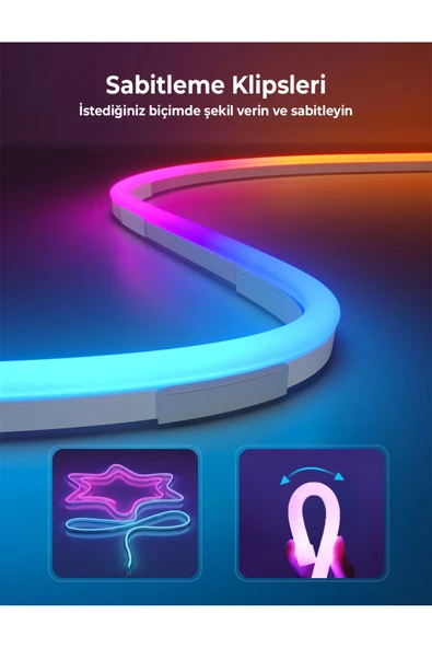 SESE DUYARLI ANİMASYONLU RGB KUMANDALI 5 METRE NEON ŞERİT HORTUM LED USB VE APP UYUMLU - 8