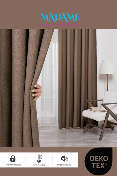 Madame Dower Deste V9 Kahverengi Çift Taraflı Keten Fon ve Karartma Perde - Işık Geçirmez Güneşlik, Kolay Montaj - 8