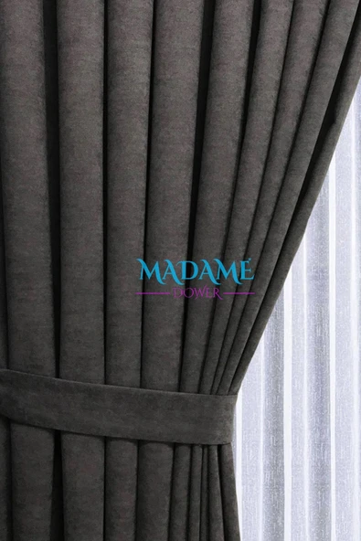 Madame Dower Butterfly Soyut Temalı Antrasit Fon Perde - Pilesiz - Sade Tasarım Fonluk Perde - 2