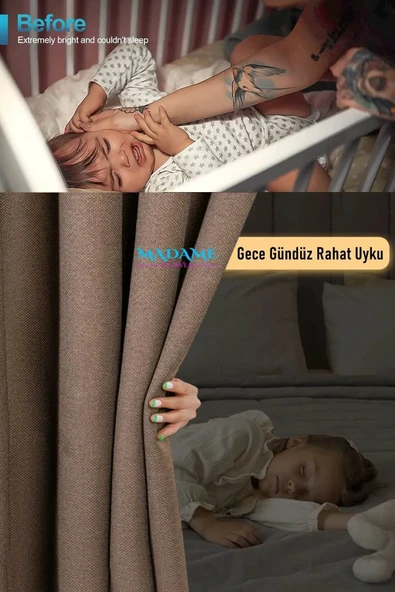 Madame Dower Deste V9 Kahverengi Çift Taraflı Keten Fon ve Karartma Perde - Işık Geçirmez Güneşlik, Kolay Montaj - 4