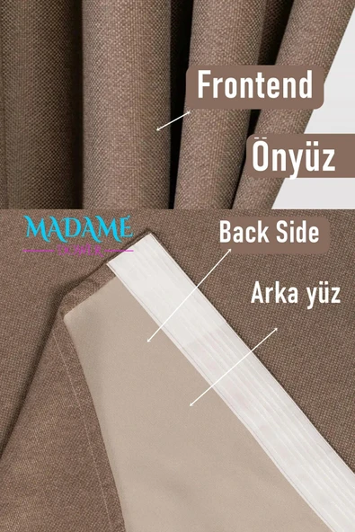 Madame Dower Deste V9 Kahverengi Çift Taraflı Keten Fon ve Karartma Perde - Işık Geçirmez Güneşlik, Kolay Montaj - 2
