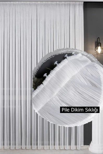 Madame Dower Çizgili Tül Perde 1/3 Sık Pile Kırışmaz Ütü Istemez - Ekstra Gramajlı