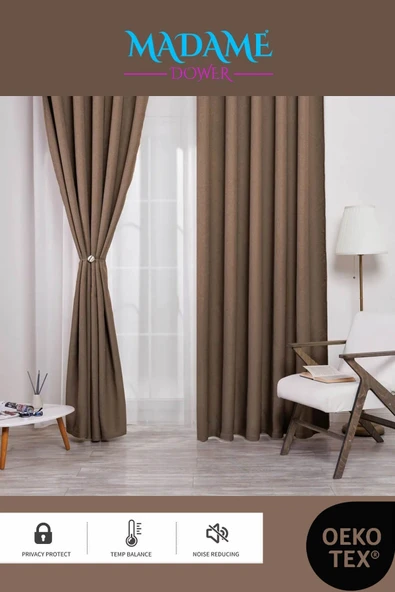 Madame Dower Deste V9 Kahverengi Çift Taraflı Keten Fon ve Karartma Perde - Işık Geçirmez Güneşlik, Kolay Montaj - 7