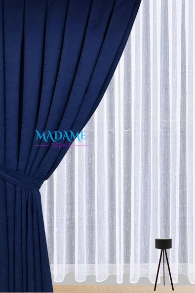 Madame Dower Butterfly Soyut Temalı Saks Mavi Fon Perde - Pilesiz - Sade Tasarım Fonluk Perde
