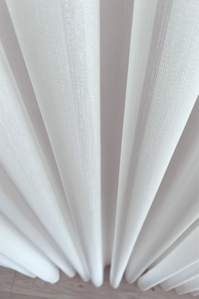 Madame Dower Simli Krep Bambu Balıksırtı Tül Perde Orta Pileli - Ağır, Dökümlü Kumaş - Kırışmaz Salon Tül Perde - 2